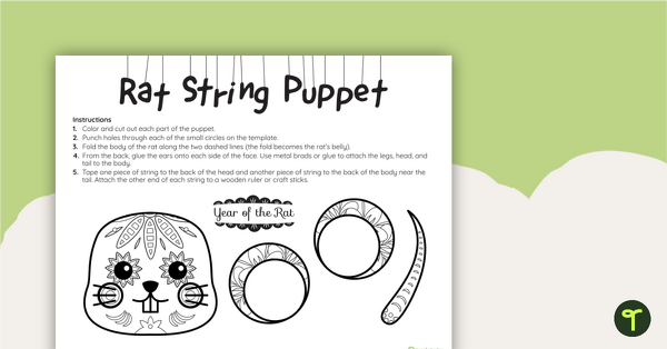 Go to Chinese New Year - Rat Puppet Template teaching resource