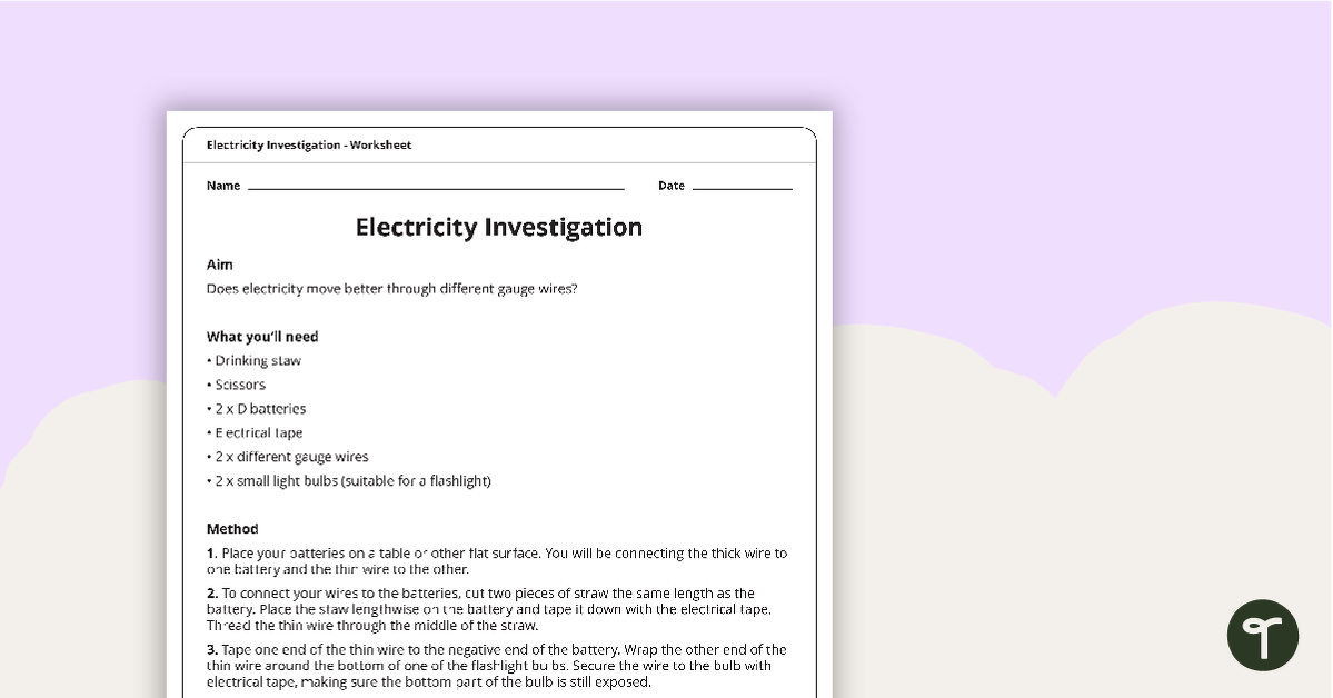 Electricity Investigation - Worksheet teaching resource