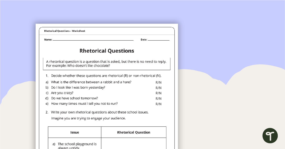 Rhetorical Questions Worksheet teaching resource