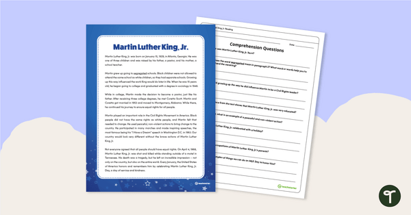 预览图像佛r Martin Luther King, Jr. - Comprehension Task - teaching resource