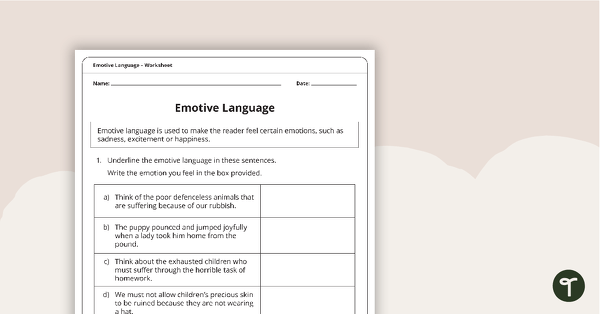 Go to Emotive Language Worksheet teaching resource