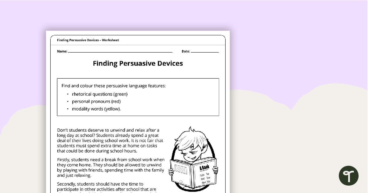 Finding Persuasive Devices Worksheet teaching resource