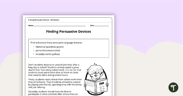 Go to Finding Persuasive Devices Worksheet teaching resource