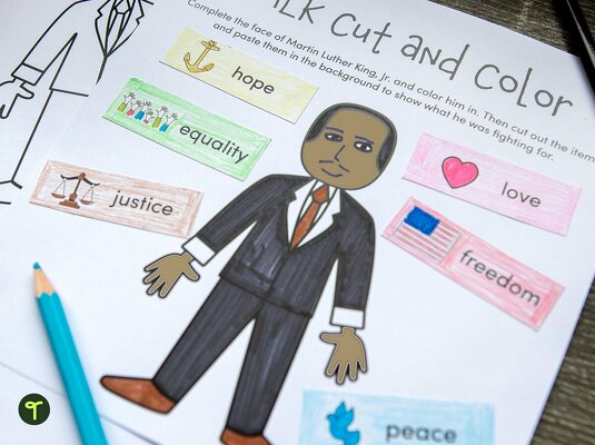 MLK Cut and Color Worksheet teaching resource