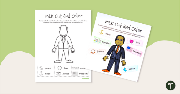Go to MLK Cut and Color Worksheet teaching resource