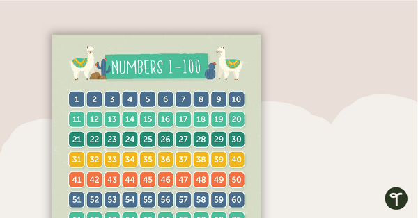 Go to Llama and Cactus - Numbers 1 to 100 Chart teaching resource