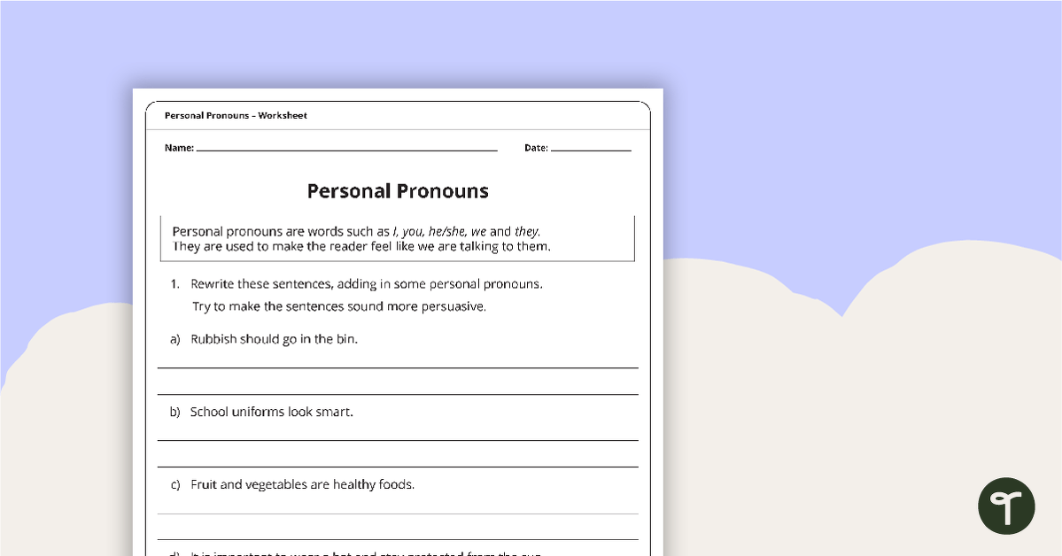 Personal Pronouns Worksheet teaching resource