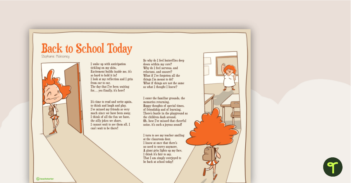 Back to School Today — Short Poem for Kids teaching resource