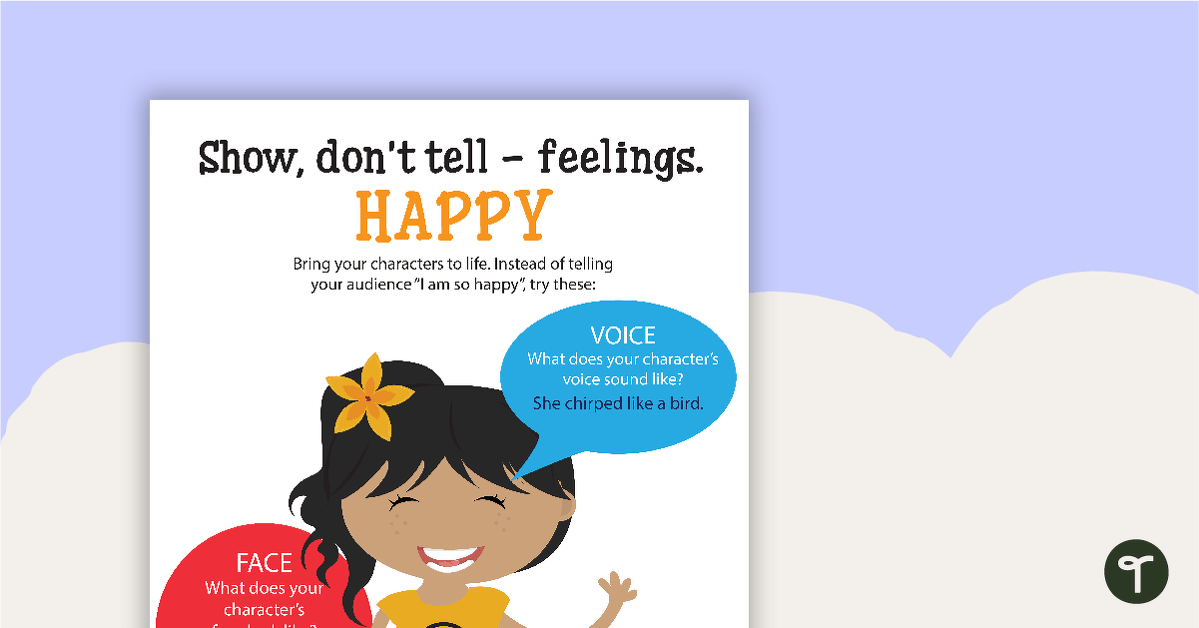 Developing Characters Poster Pack - Show, Don't Tell Feelings teaching resource
