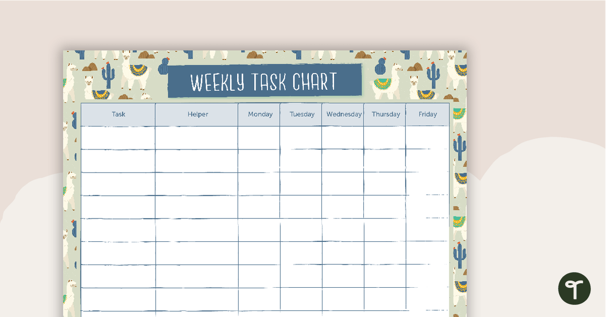 Llama and Cactus - Weekly Task Chart teaching resource