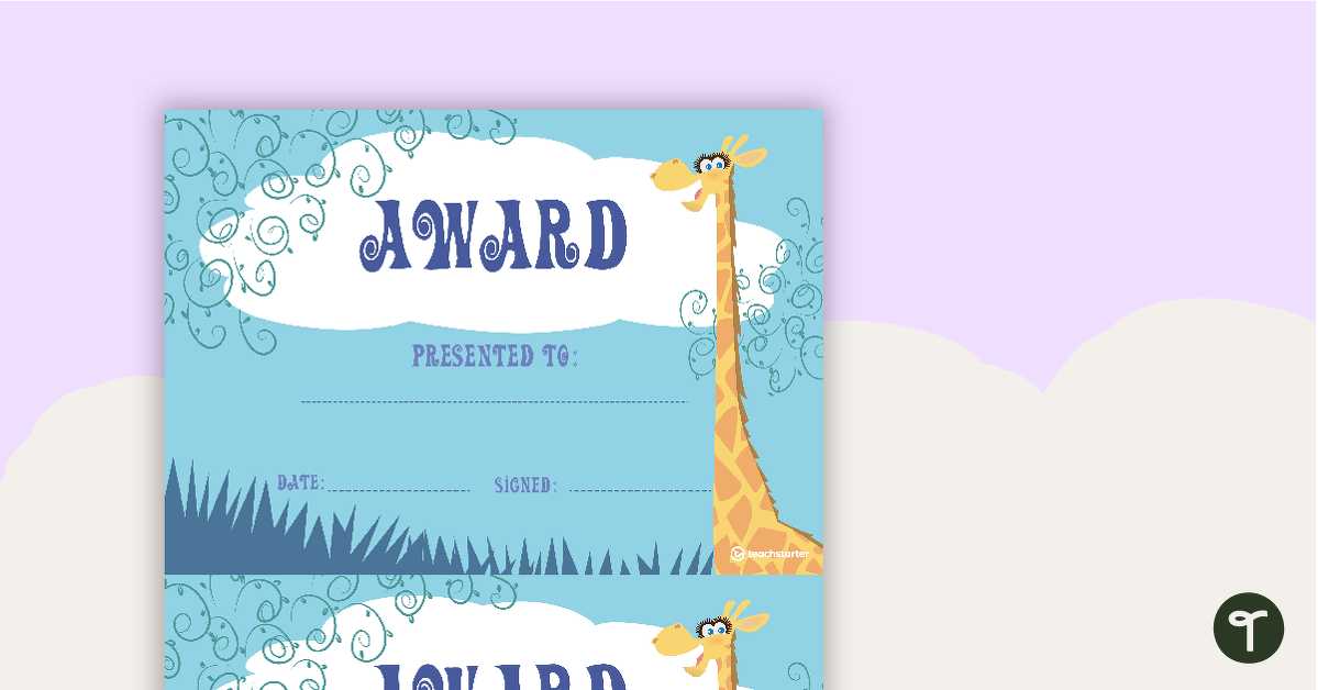 预览图像Giraffes - Award Certificate - teaching resource