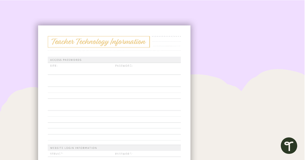 Go to Blush Blooms Printable Teacher Diary - Technology Passwords Page (Teacher) teaching resource