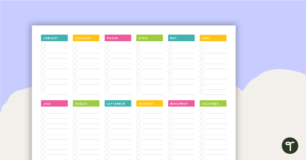 Image of Tropical Paradise Printable Teacher Diary - Key Dates Overview (Landscape)