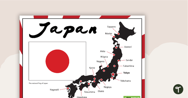 Go to Japanese Flag and Map of Major Cities teaching resource