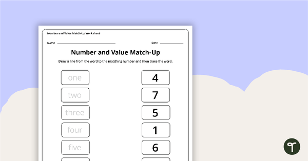 Go to 1-9 Number and Value Match-Up Worksheet teaching resource