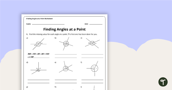 Angles at a Point Worksheet teaching resource