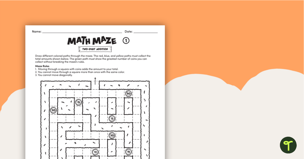 Math Mazes - Two-digit Addition teaching resource