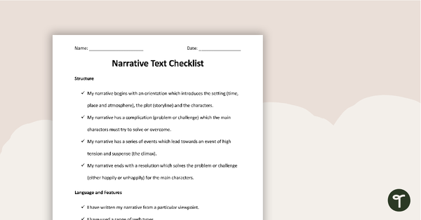 Narrative Writing Checklist - Structure, Language and Features teaching resource