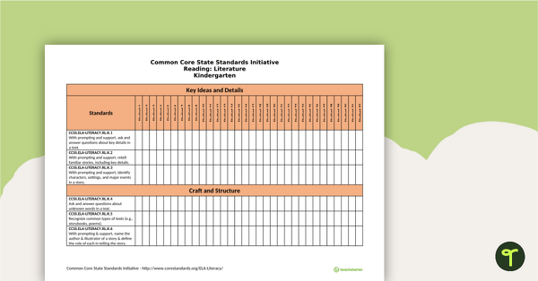 Go to Common Core State Standards Progression Trackers - Kindergarten - Reading: Literature teaching resource