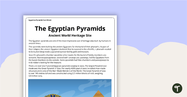 The Egyptian Pyramids - Comprehension Task teaching resource