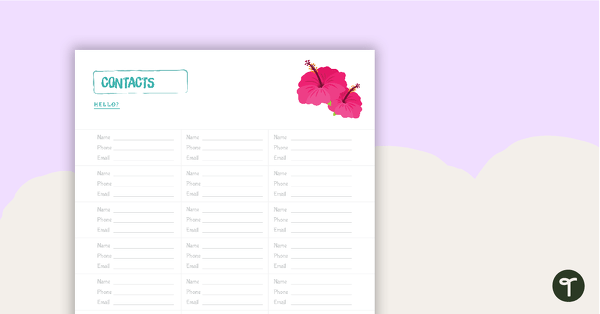 Go to Tropical Paradise Printable Teacher Diary - Contacts Page teaching resource
