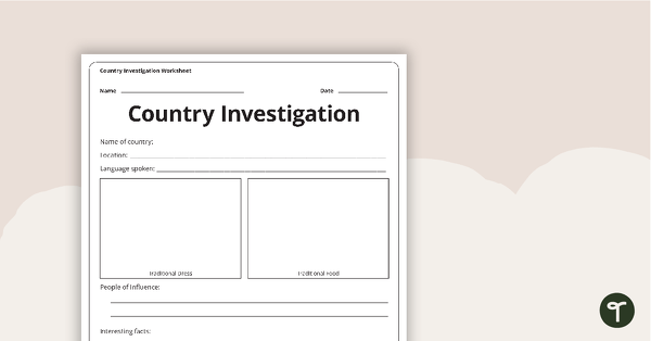 Go to Country Investigation - Worksheet teaching resource