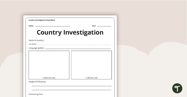 Preview image for Country Investigation - Worksheet - teaching resource