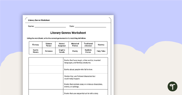 Image of Literary Genres Worksheet