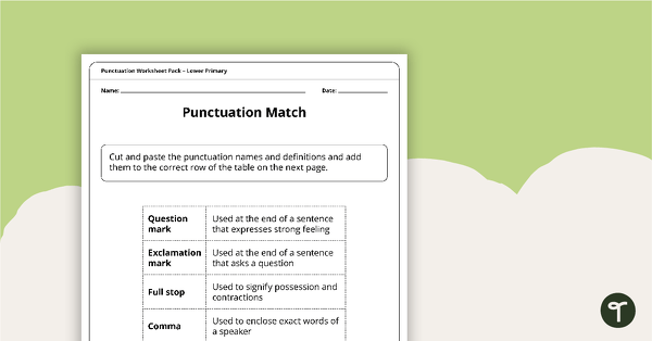 Punctuation Worksheet Pack - Lower Primary teaching resource