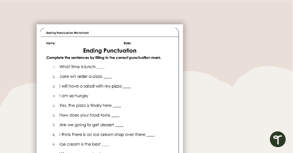 Ending Punctuation Worksheet teaching resource