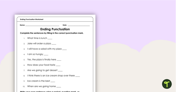 Image of Ending Punctuation Worksheet