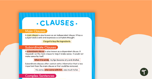 Go to Main Clauses and Subordinate Clauses Poster teaching resource