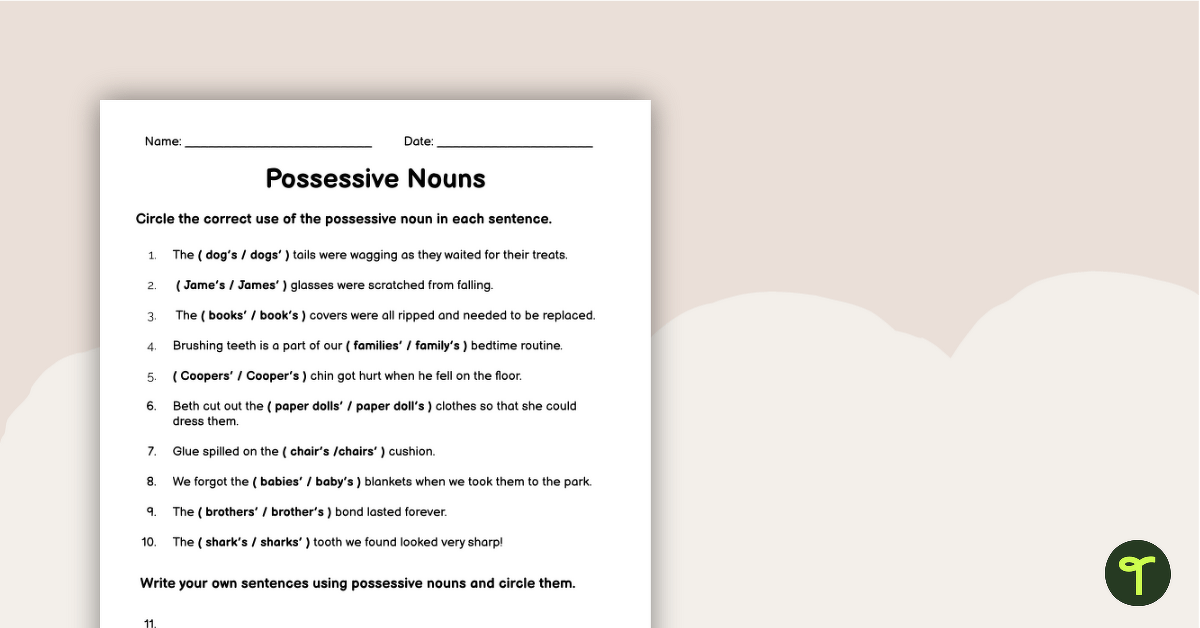 Possessive Nouns Worksheet teaching resource