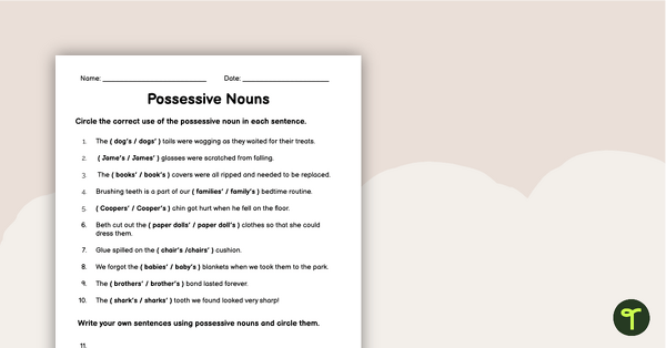 Image of Possessive Nouns Worksheet