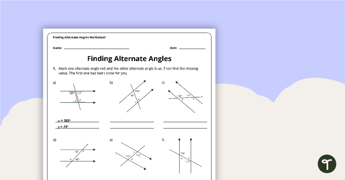 Finding Alternate Angles Worksheet teaching resource