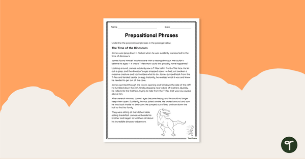 Image of Trip to the Past - Identifying Prepositional Phrases Worksheet