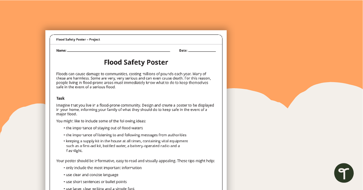 Flood Safety Poster - Design and Create Task teaching resource