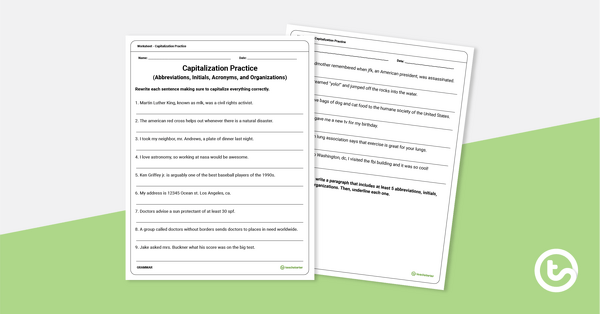 Preview image for Capitalization Practice Worksheet - Abbreviations, Initials, Acronyms, and Organizations - teaching resource
