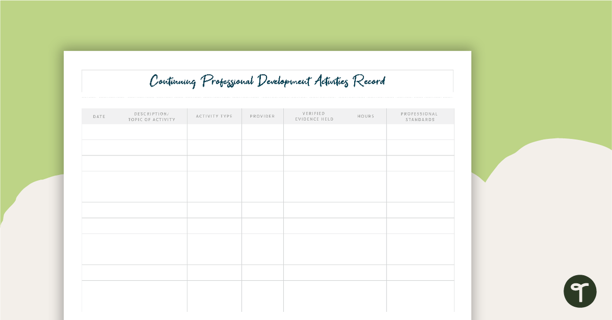 Inspire Printable Teacher Diary – Professional Development Activities Recording Page teaching resource