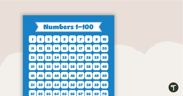 Plain Blue - Numbers 1 to 100 Chart teaching resource