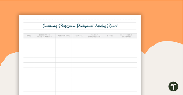 Inspire Printable Teacher Planner – Professional Development Activities Recording Page teaching resource