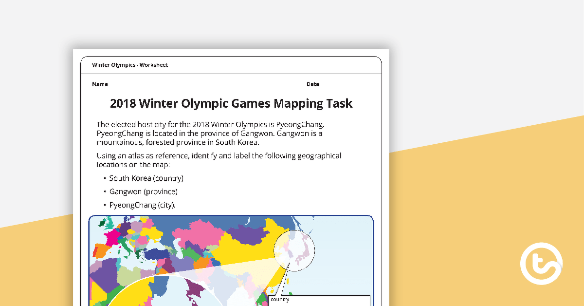 2018 Winter Olympic Games Mapping Task Worksheet teaching resource