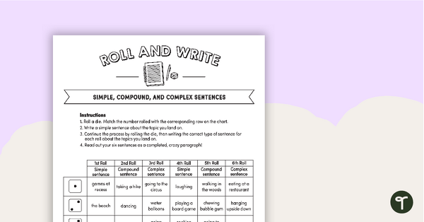 Preview image for Roll and Write – Simple, Compound, and Complex Sentences - teaching resource
