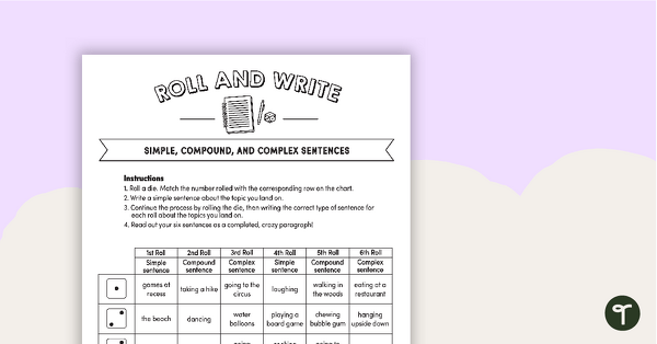 Image of Roll and Write – Simple, Compound, and Complex Sentences