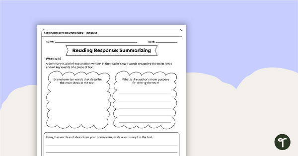 预览我age for Reading Response Template – Summarizing - teaching resource