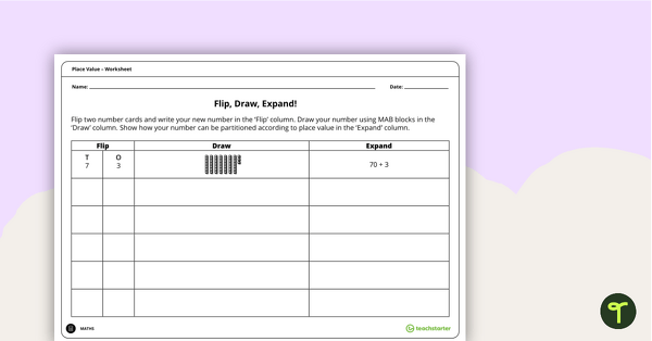 Preview image for Flip, Draw, Expand! - Place Value Worksheet (2-Digit Numbers) - teaching resource