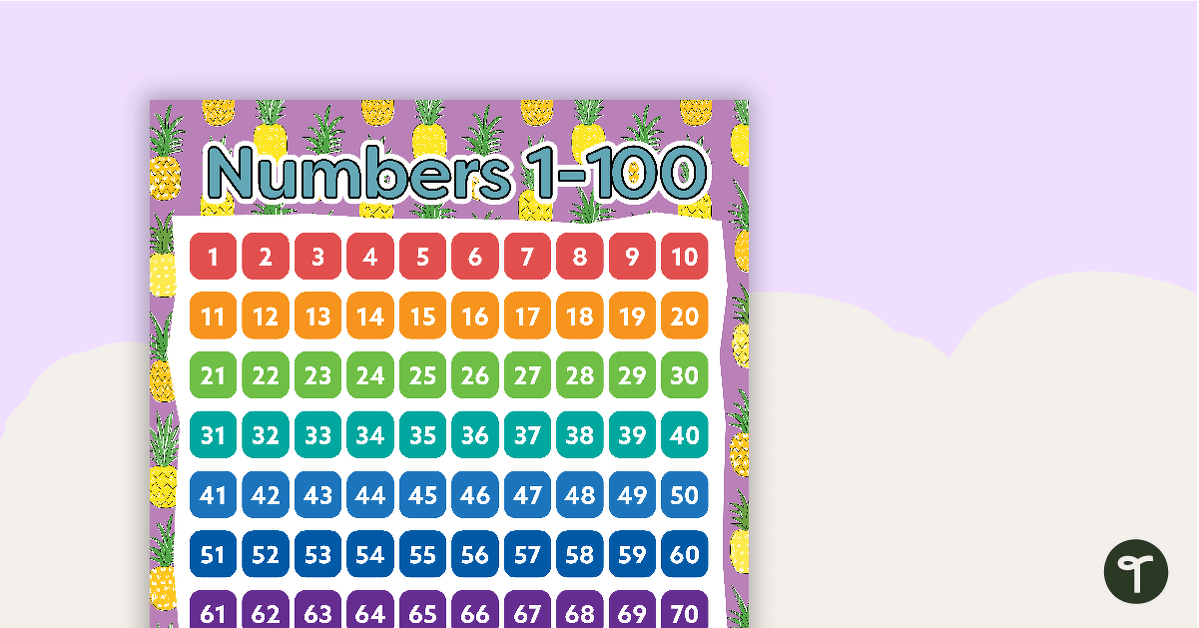 Pineapples - Numbers 1 to 100 Chart teaching resource