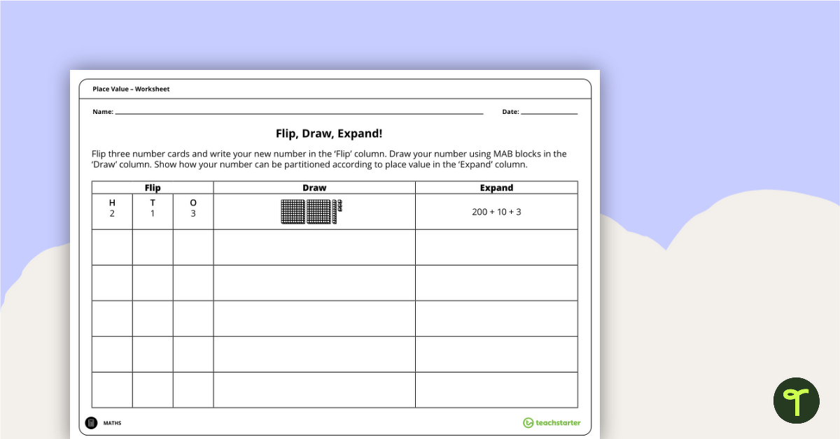 Flip, Draw, Expand! - Place Value Worksheet (3-Digit Numbers) teaching resource