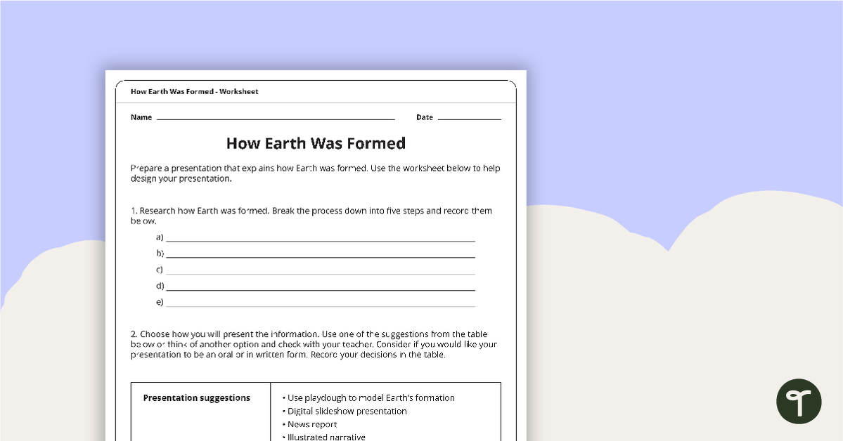 How Earth Was Formed - Worksheet teaching resource