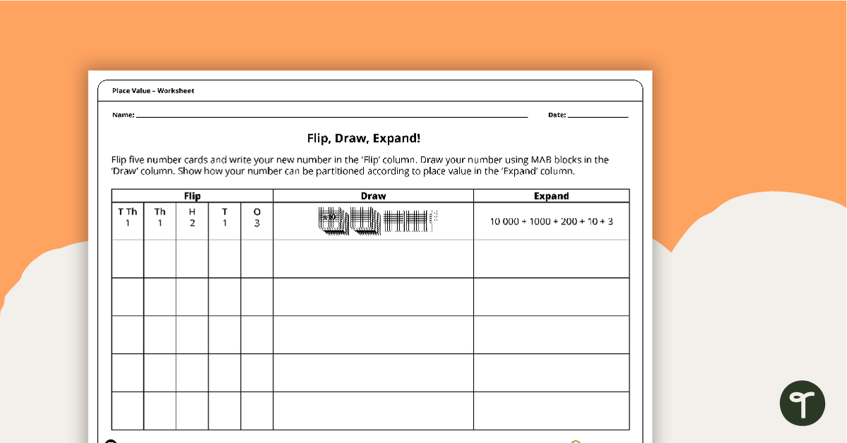 Flip, Draw, Expand! - Place Value Worksheet (5-Digit Numbers) teaching resource